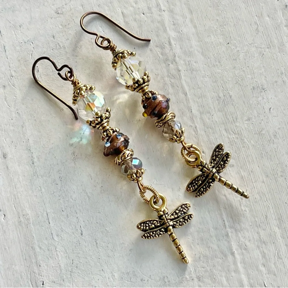ARTISAN Earrings - “Golden Flight” Dangles - Picture 3 of 9